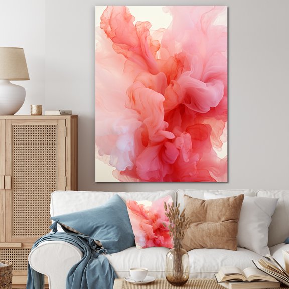 Designart "Radiant Pink Polar Smoke IV" Abstract Canvas Wall Art - Modern Pink Abstract Bedroom Canvas Wall Art
