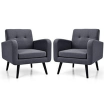 Giantex Set of 2 Modern Comfortable Fabric Armchair, Mid-Century Accent Sofa for Bedroom Living Room Club, Home, Contemporary Upholstered Linen Sofa Chair, Grey