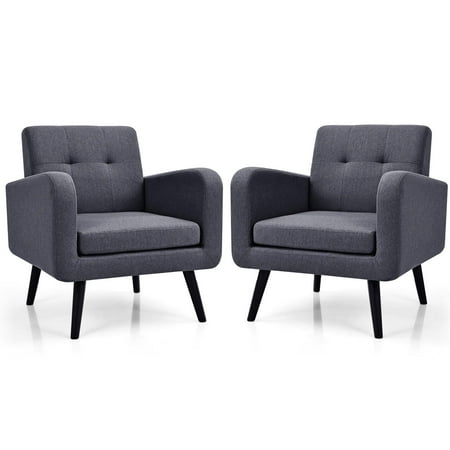 Giantex Set of 2 Modern Comfortable Fabric Armchair, Mid-Century Accent Sofa for Bedroom Living Room Club, Home, Contemporary Upholstered Linen Sofa Chair, Grey