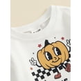 thumbnail image 6 of Suealasg Toddler Boys Girls 2Pcs Halloween Clothes 6M 1T 2T 3T Infant Baby Fall Outfits Set Checkerboard Pumpkin Print Long Sleeve Sweatshirts Pullover Top Sweatpants Set, 6 of 8