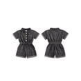 thumbnail image 2 of Loicainy Kids Toddler Girls Denim Jumpsuit 12 18 24 Months 2T 3T 4T 5T Shorts Short Sleeves Turn Down Collar Button Down Elastic Waist Jean Romper, 2 of 8