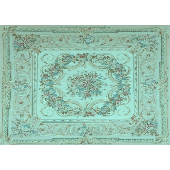 Ahgly Company Indoor Rectangle Medallion Light Blue French Area Rugs, 5' x 7'