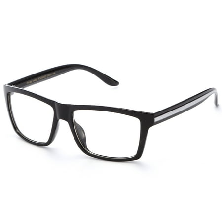 IG Unisex Retro Squared Celebrity Striped Temple Clear Lens Fashion Glasses in Black