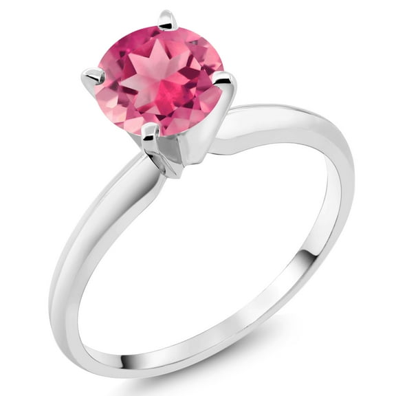 Gem Stone King 14K White Gold Pink Mystic Topaz Solitaire Engagement 4-Prong Ring for Women | 1.50 Cttw | Round 6MM | Gemstone Birthstone (Size 5)