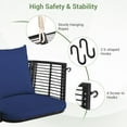 thumbnail image 4 of SAZYY Outdoor Metal Porch Swing, Single Person Hanging Seat w/Woven Rattan Backrest, 2 Sturdy Hanging Ropes, Seat & Back Cushions Included, Heavy-Duty Swing Chair for Front Porch, Backyard,Blue, 4 of 8