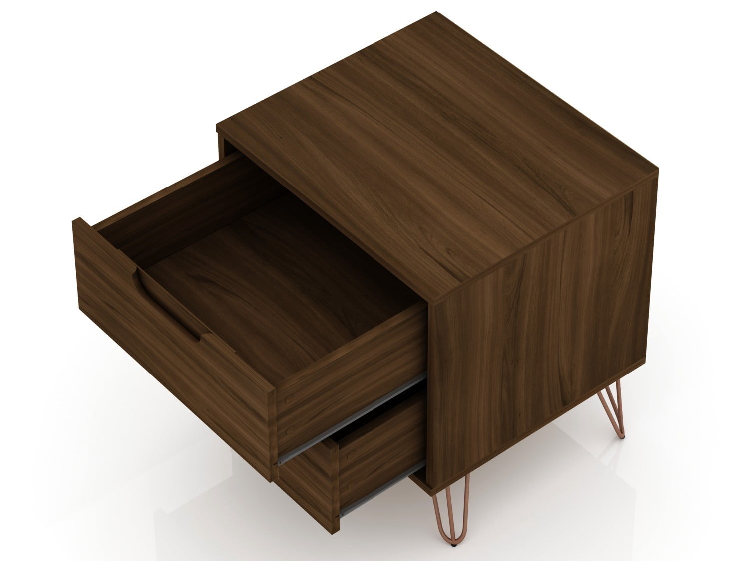 Nightstand, Mid Century Modern Bedside Table with 2 Drawers, Metal Splayed Legs and Adjustable Handle Design, Storage End Table for Bedroom Living Room, Chestnut