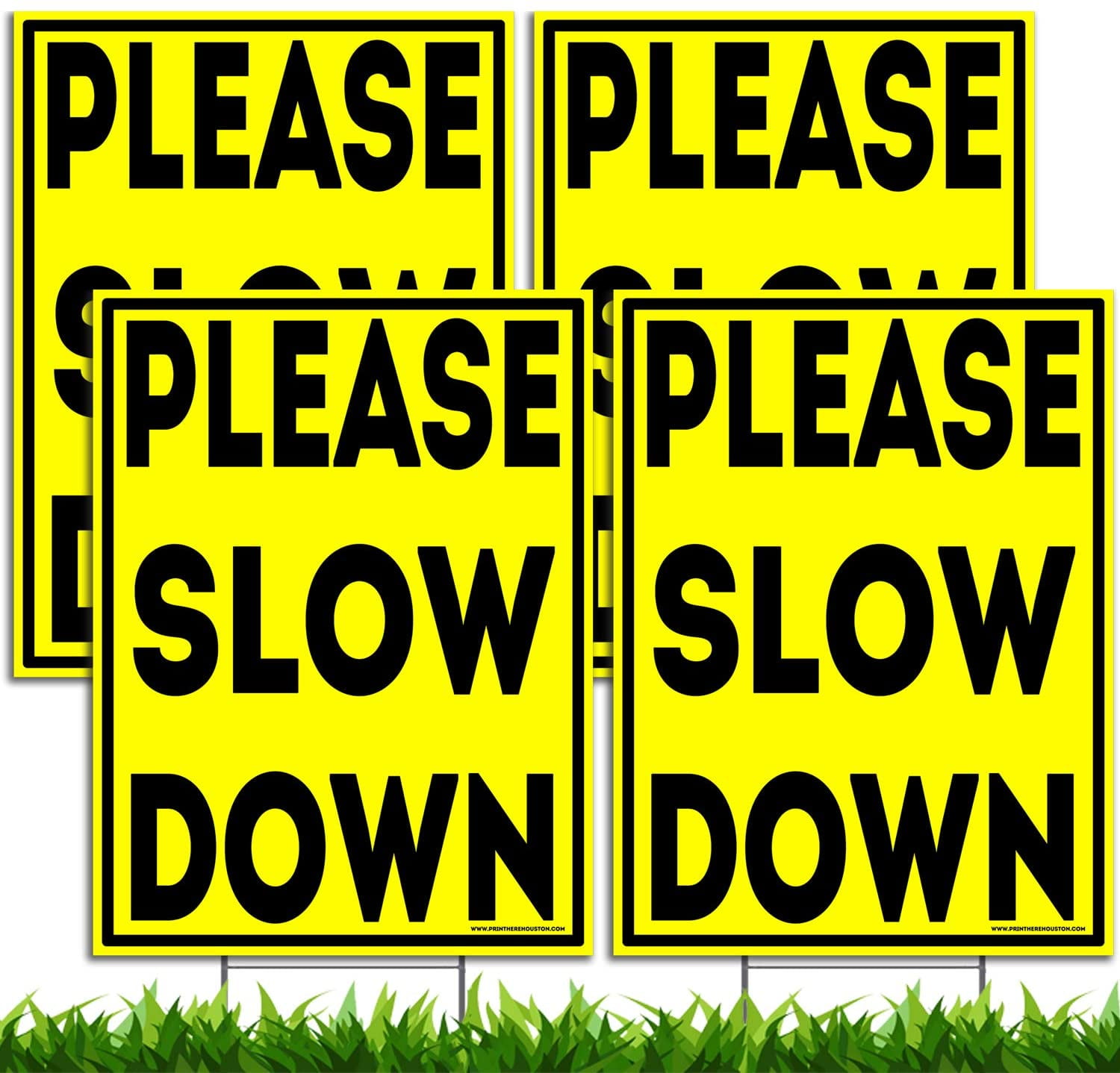 Bundle of (4) Please Slow Down 18" x 24" Yellow Safety Signs for