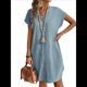 thumbnail image 1 of Vestido de para Mujer, Verano, Informal, Corta, Cuello en V, Midi, Abotonado, Camisero. Lago Azul XL, 1 of 7