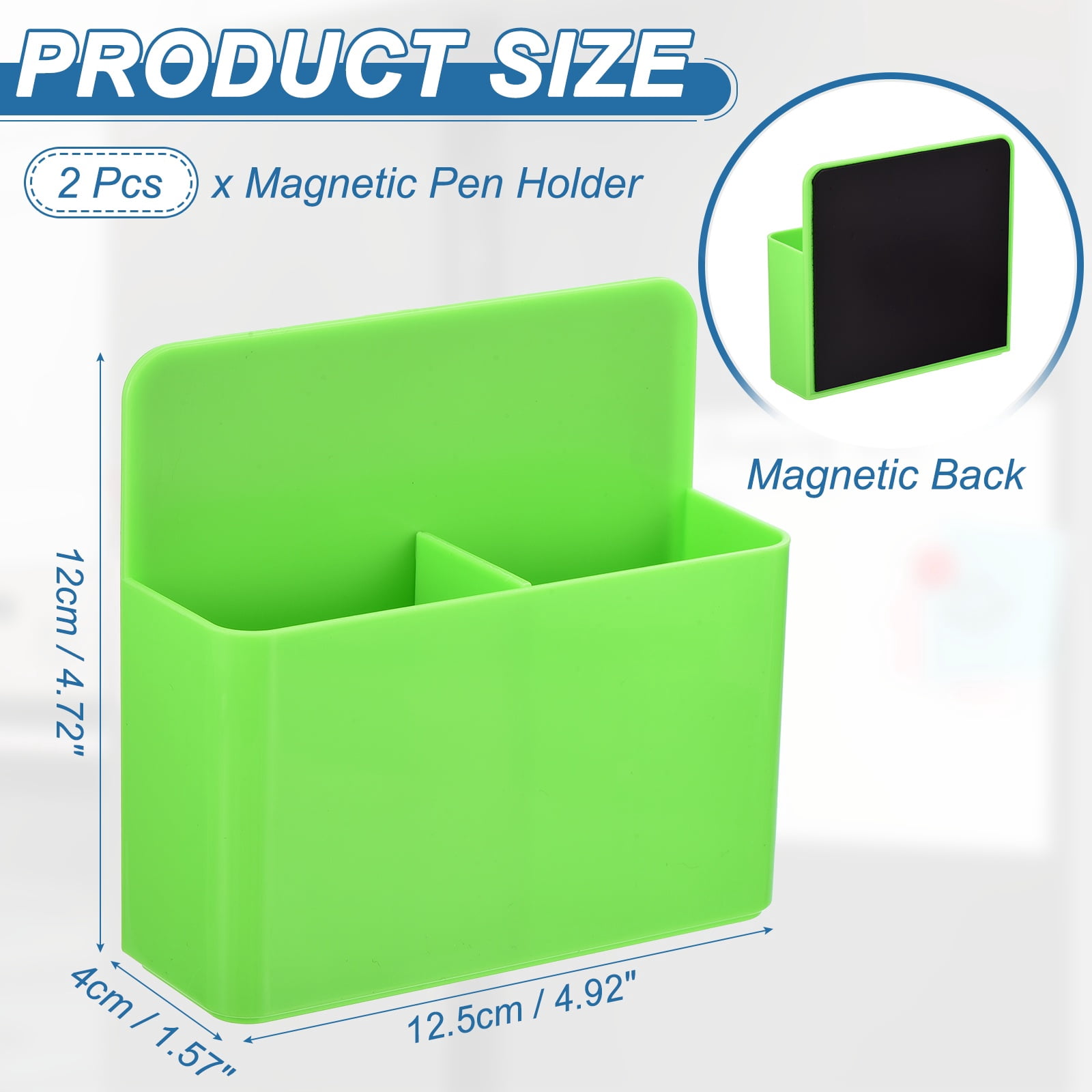 Uxcell 2pcs Magnetic Pen Marker Holders, 125x40mm Dry Erase Marker Pencil Holder Cup Organizer for Classroom Home Office Refrigerator Whiteboard Locker, Green, 4.7x4.9x1.6"