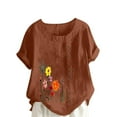 thumbnail image 2 of ALLLIST Floral Womens Tops Clearance Under $5 Short Sleeve Crew Neck Cotton and Linen Brown T-Shirts Womens Shirts Under $5, 2 of 4