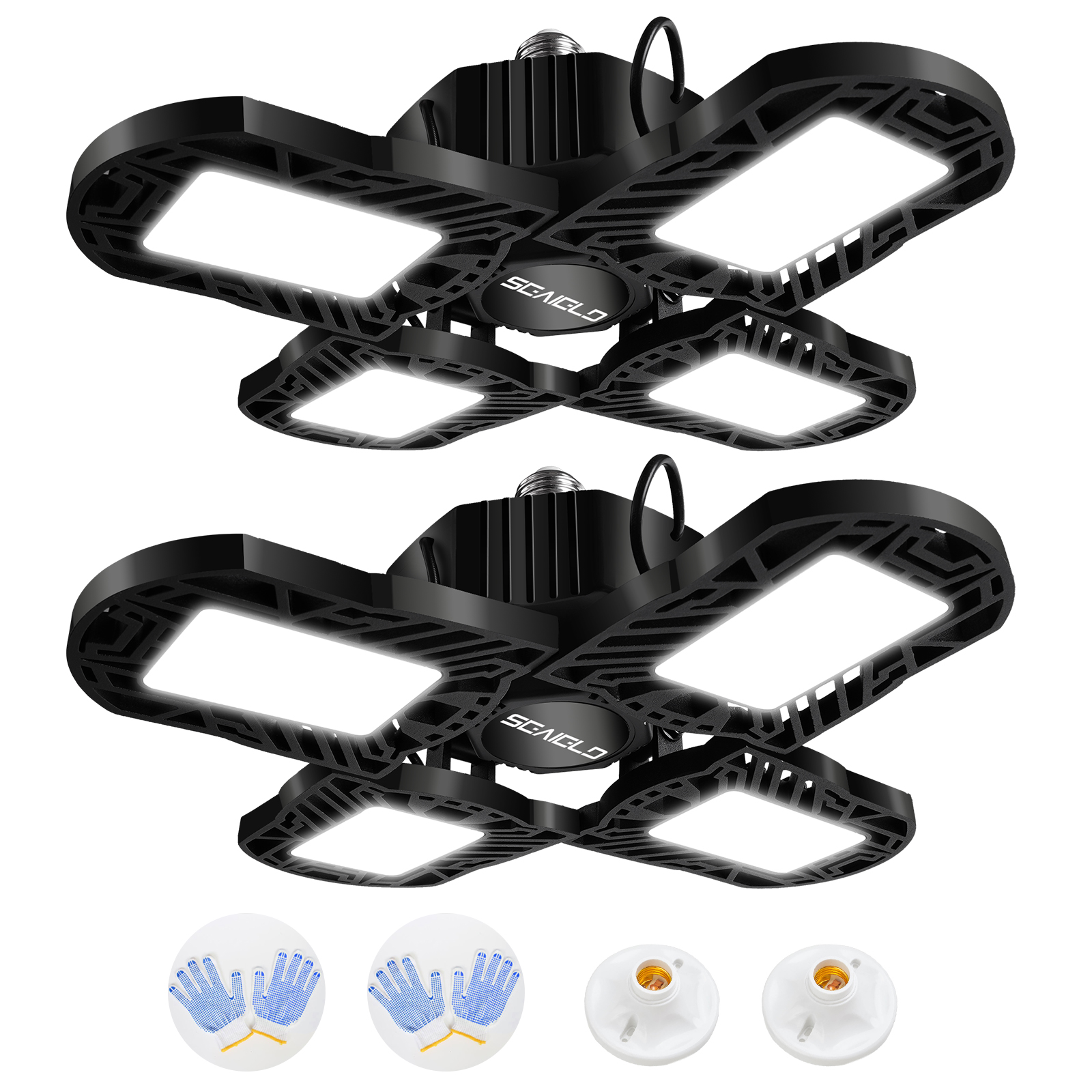 LED Garage Light, Led Shop Light 120W Deformable LED Garage Ceiling Lights, 4 Adjustable Panels E26/E27 12000 Lumens 6500K, Garage Lighting for Attic Basement（2 Pack）