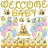 50 Pcs Winnie the Pooh Birthday Decorations, Cartoon Winnie Birthday Party Supplies Included Birthday Banner, Cake Topper, Cupcake Toppers, Balloons for Kids Baby Shower Decorations