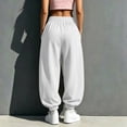 thumbnail image 7 of Women Drawstring Elastic Waist Fleece Lined Jogger Pants Soft Loose Cuffed Ankle Sweatpants with Side Pockets Solid Color Warm Casual Trousers for Fall, 7 of 7
