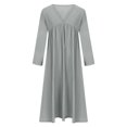 thumbnail image 4 of Kaemgyyd Women's Cotton Linen Dress 3/4 Sleeve V Neck Casual Pleated Dress Loose Beach Dress with Pockets Fall, 4 of 5