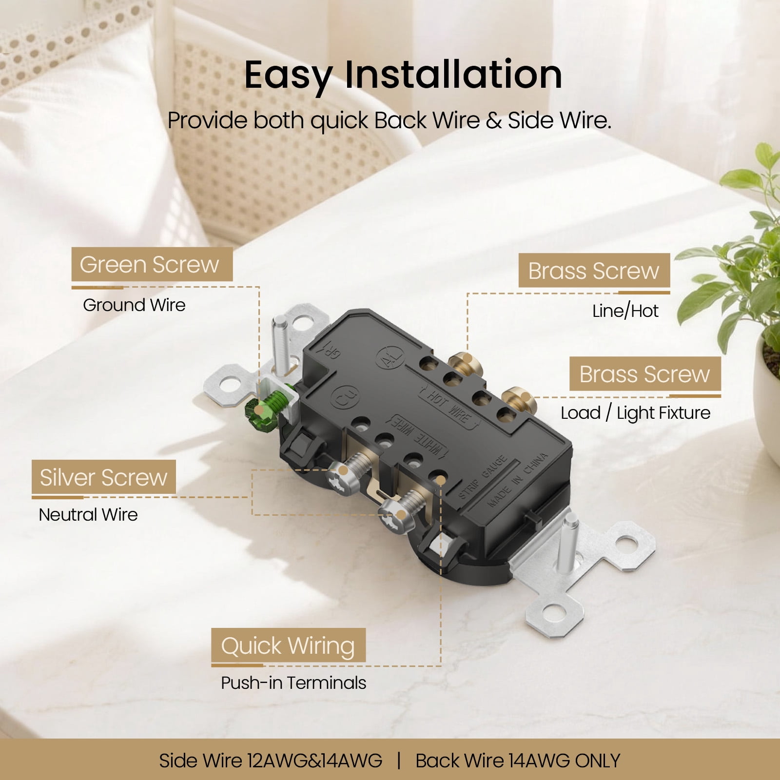 ELEGRP Duplex Receptacles 2-Pole 3-Wire Grounding 20A 125V NEMA 5-20R UL Listed White 10 Pack