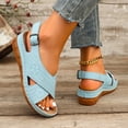 thumbnail image 5 of Hurxie Womens Wedge Sandals Comfortable: Buckle Ankle Strap Low Wedge Sandals Dressy Breathable Memory Foam Insole Casual Walking Summer Shoes Sky Blue 5.5, 5 of 8