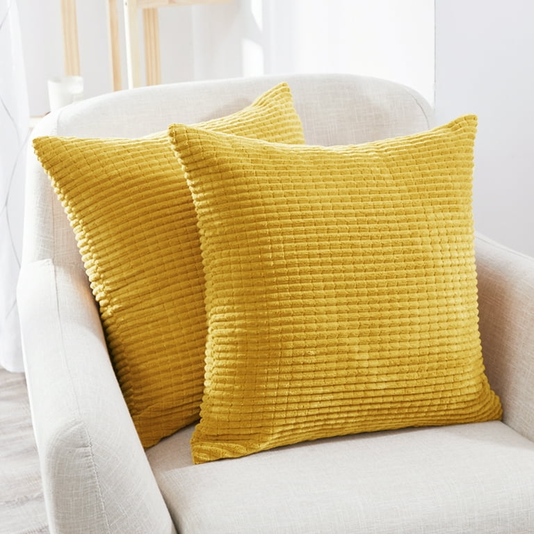 Deconovo Pack of 2 Decorative 18x18 Pillow Cover Corduroy Suqare Pillow Covers Pillowcase for Chair Bedroom Dijon Yellow 18 x 18 inch