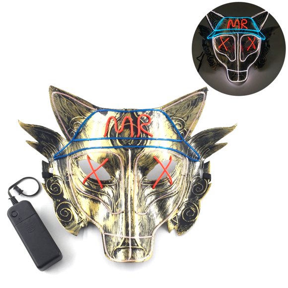 Party Mask Mr & Mrs Wolf Light up Mask Half Face Mask Costume Mask for Halloween