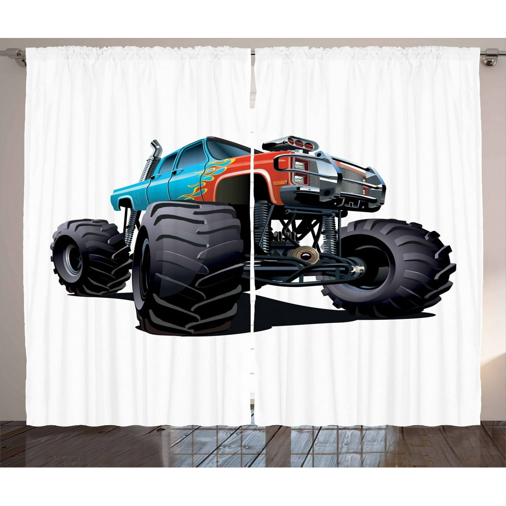 Monster Truck Curtains 2 Panels Set, Offroad Sports Theme Cartoon ...