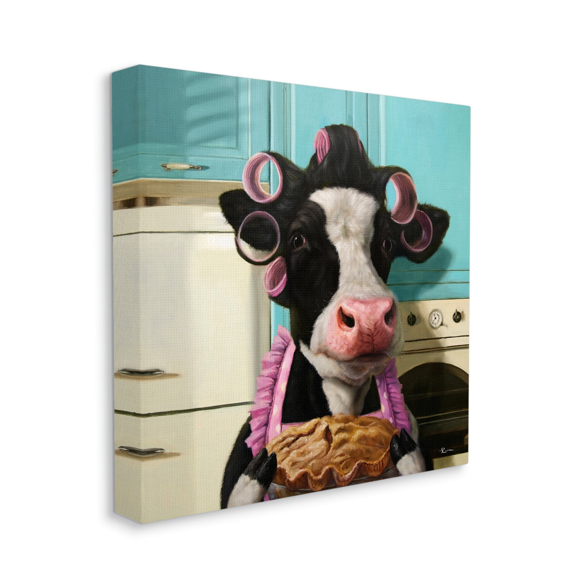 Stupell Industries Kitchen Baking Cow Farm Animal Apron Hair Rolls,24 x 24, Design by Lucia Heffernan