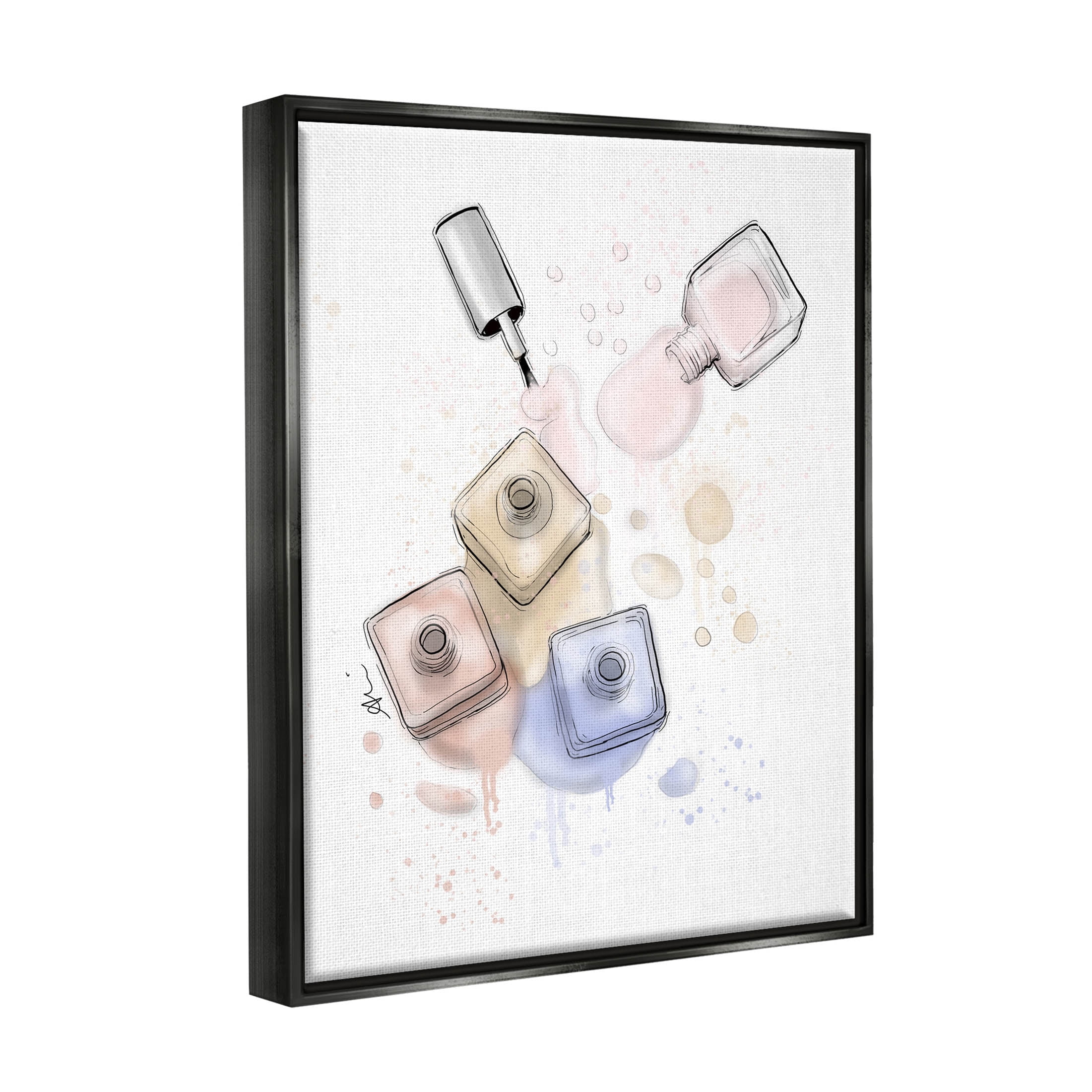Stupell Industries Spilled Glam Nail Polish Graphic Art Jet Black Floating Framed Canvas Print Wall Art, Design by Alison Petrie