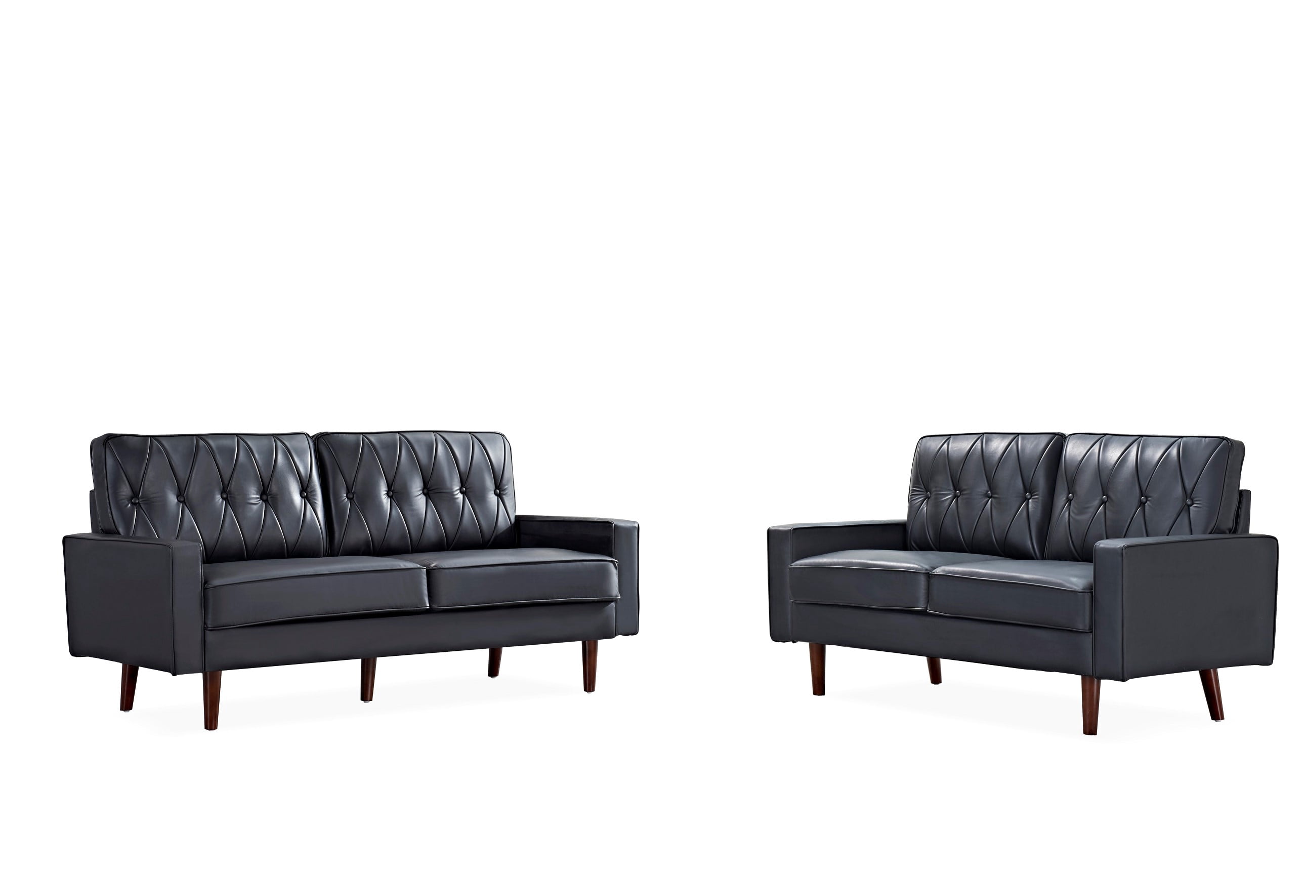 US Pride Furniture Acire Faux Leather Cushion Back 2Pcs Living Room Set, Black