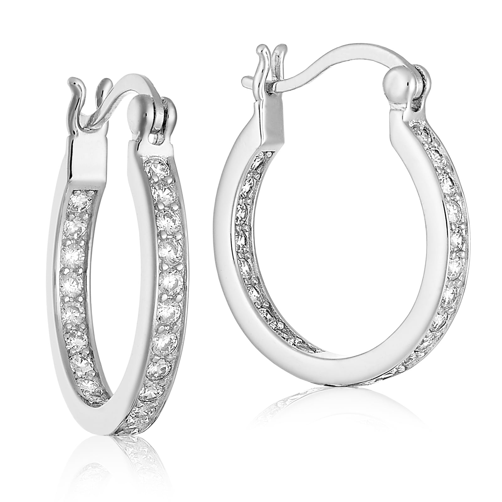Sterling Silver Cubic Zirconia Inside-Outside 19 mm Hoop Earrings Fine Jewelry 