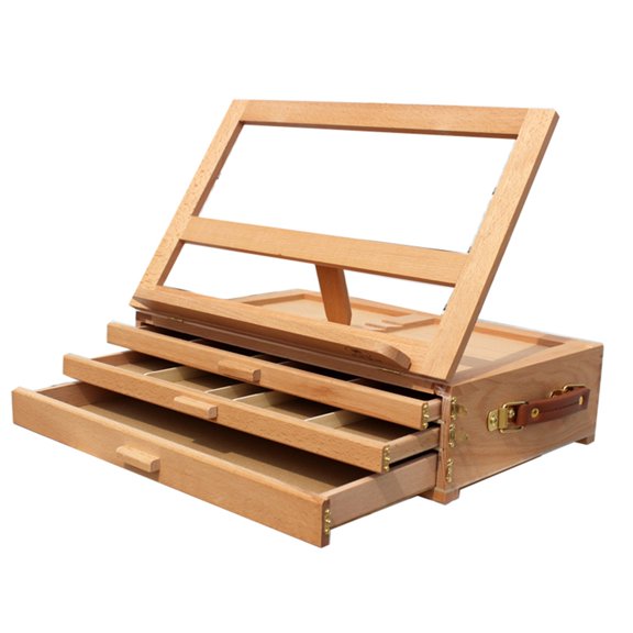 YeekTok Portable 3 Layers Drawer 4 Adjustable Gears Beech Tabletop Easel Burlywood