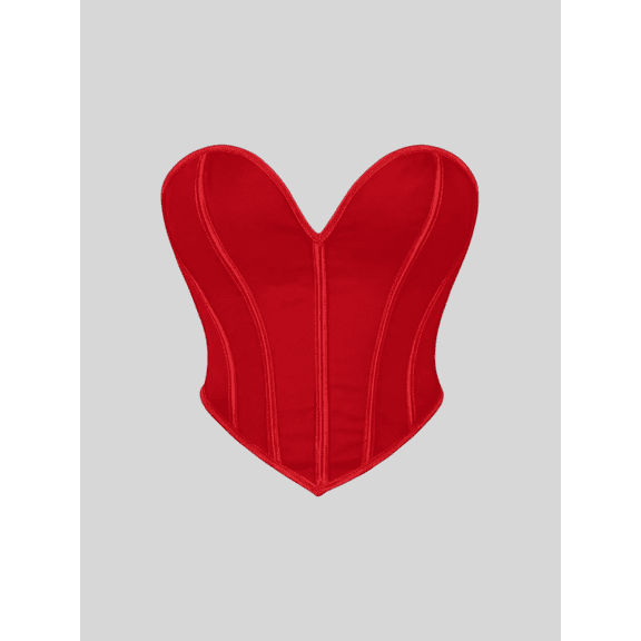 Red Structured Strapless Corset Top For Women, Heart-Shaped Bustier