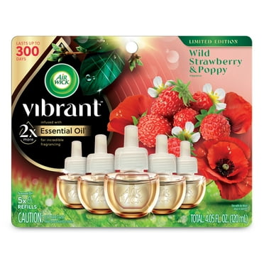 Air Wick Vibrant Plug-In Scented Oil Air Freshener Warmer Refills, Wild Strawberry and Poppy, 5 Count