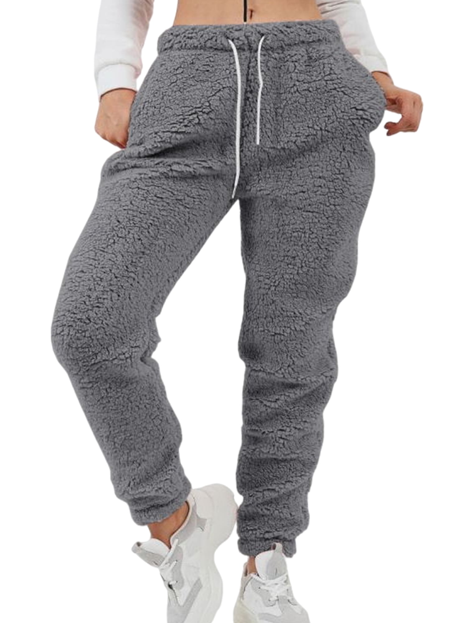 Frontwalk Women Fuzzy Fleece Pajama Pants with Pocket Elastic Waist ...