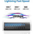 thumbnail image 3 of Powered USB Hub 3.2, AUBEAMTO 10-Port USB 3.2/USB C Hub (10Gbps USB-A 3.2 +2 USB-C 3.2 +7 USB 3.0 Ports) with Individual On/Off Switches and 12V Power Adapter, Aluminum USB Hub Powered for Laptop PC, 3 of 8
