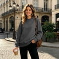 thumbnail image 2 of Nestiefly Oversized Crewneck Sweatshirt Women Fleece Long Sleeve No Hood Pullover Fall Casual Sweat Shirts Dark Gray M, 2 of 7
