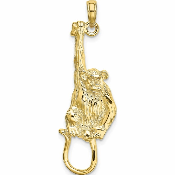 10K Yellow Gold 2-D Textured Hanging Monkey Charm (40.55 X 12.6) Made In United States -Jewelry By Sweet Pea