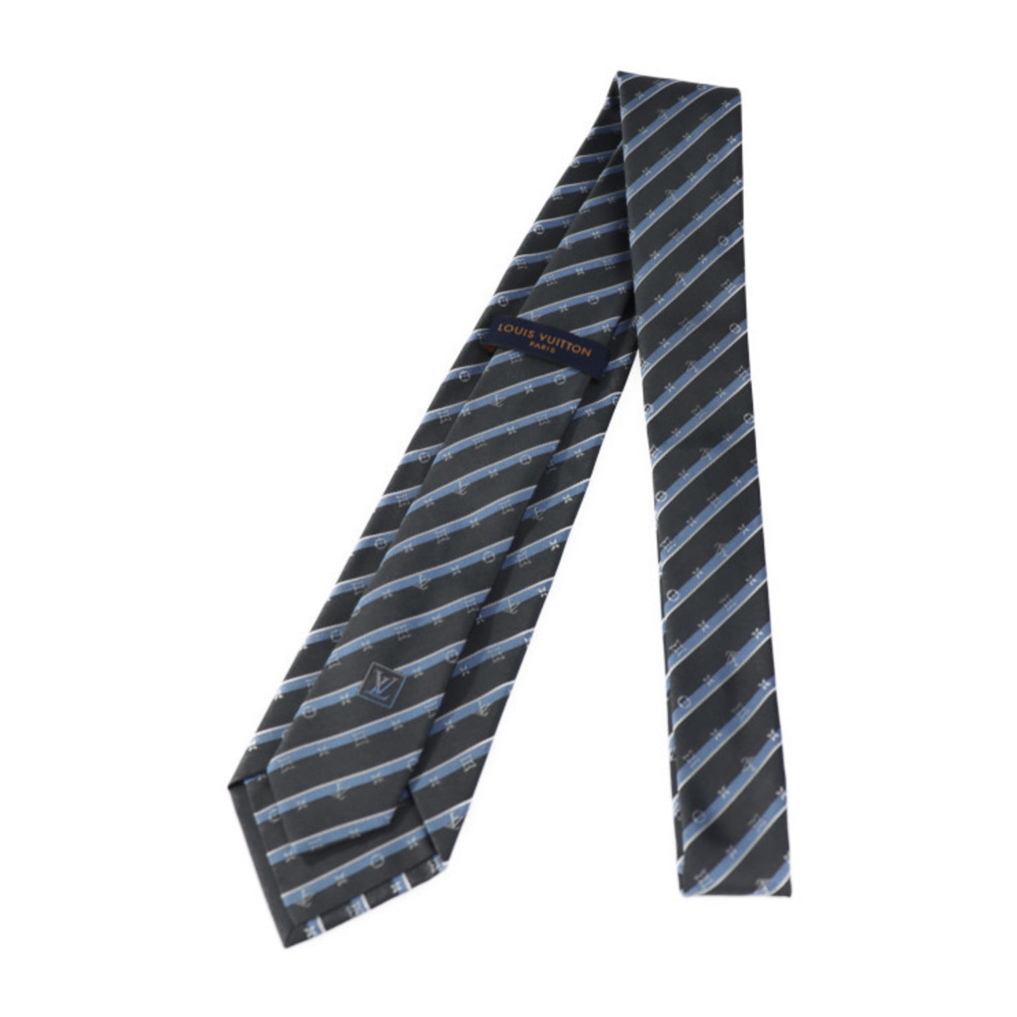 Authenticated used Louis Vuitton Louis Vuitton Cravat Monogram Ribbon Tie M71726 Silk Gray Series Blue Stripe Overall Pattern Logo, Men's, Size: Width