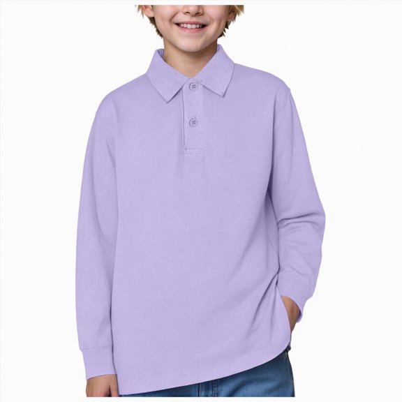Ccpelsie Boys Lightweight Long Sleeve Polo Shirt for Spring Summer Home Wear Soft Breathable Casual Lounge Top(Purple,13-14 Years)