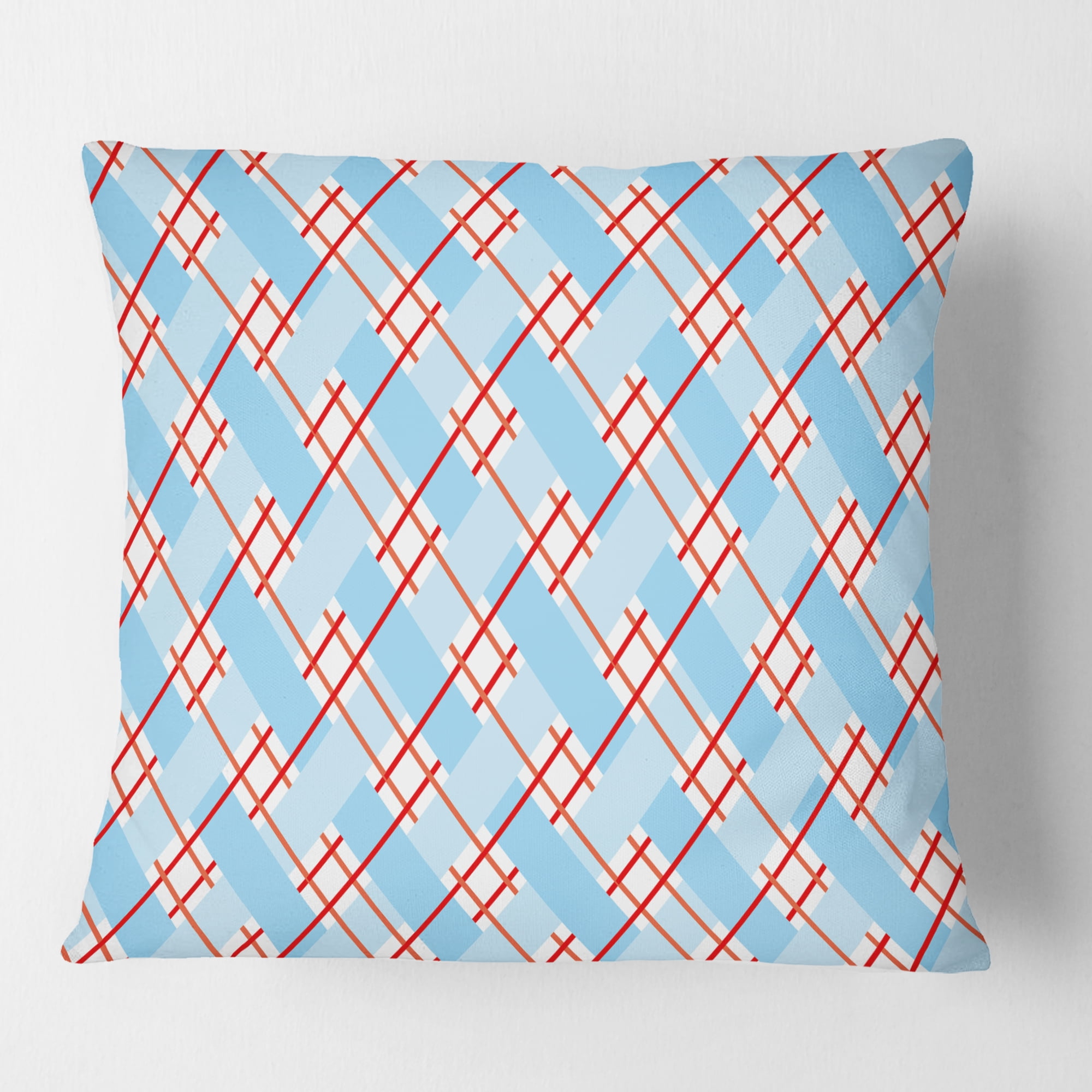 Designart Blue And Red Plaid' Mid-Century Modern Throw Pillow - 16x16