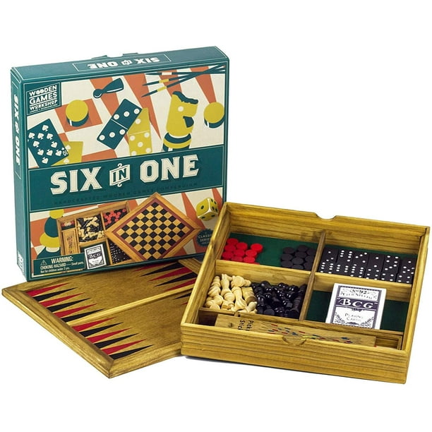 Wooden Games Compendium Portable Six in One Combination Game Set