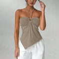 thumbnail image 5 of Women's Halter Tops Irregular Hem Sleeveless Going Out Summer Tank Tops Clubbing Party Travel Y2k Outfits( Khaki, S ), 5 of 6