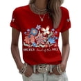 thumbnail image 2 of Goodtrade8 Womens American Flag Shirts Independence Day Short Sleeve Pullover Summer Red White and Blue , Casual Red White and Blue Graphic Fashion Tops for Junior July 4th, 2 of 5