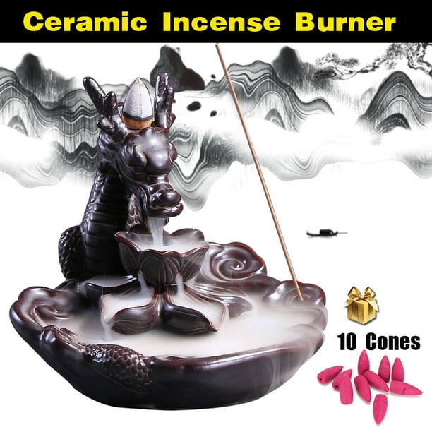 Grtxinshu Ceramic Glaze Dragon Censer Waterfall Smoke Backflow Cone Sticks Incense Burner With 10pcs Cones Walmart Com Walmart Com