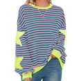 thumbnail image 2 of Swstbby Liquidation d'Économies d'Automne! Hauts d'Automne pour Femmes Grande Taille, Blouse Mode pour Femme à Col Rond à Rayures Imprimées Ample à Manches Longues Blouses Chandails Violet TG, 2 of 5