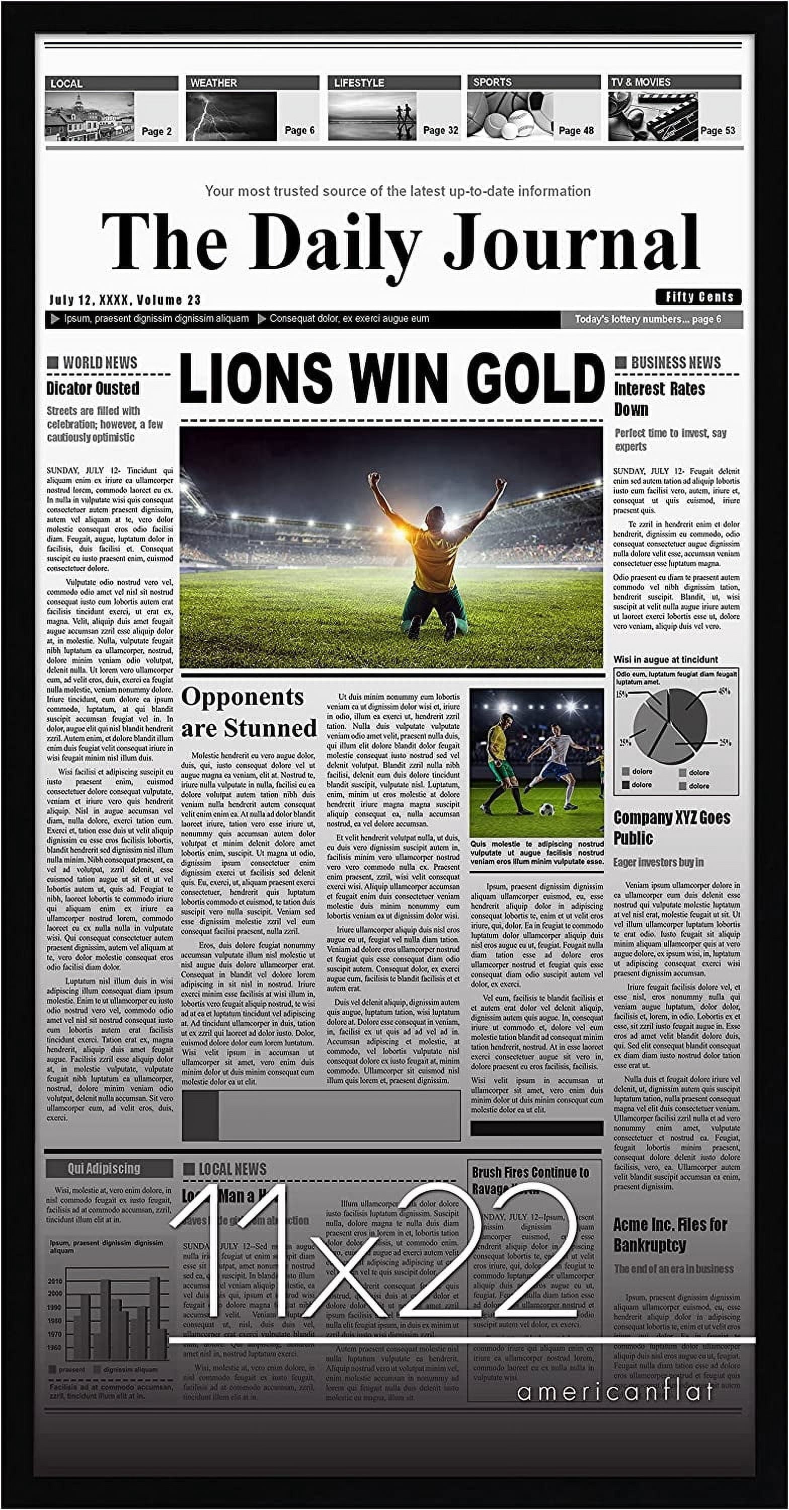 Americanflat 11x22 Frame with Plexiglass newspaper assorted media cover hanging hardware included stylish design