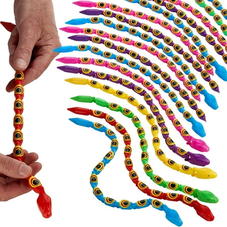 Kicko 24 Pack Wacky Wiggly Jointed Snakes - 15 Inch Long Plastic Toy