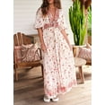 thumbnail image 5 of Cenuakty Women's Summer Long Beach Dress Short Sleeve Deep V Neck Boho Floral Party Dress, 5 of 9