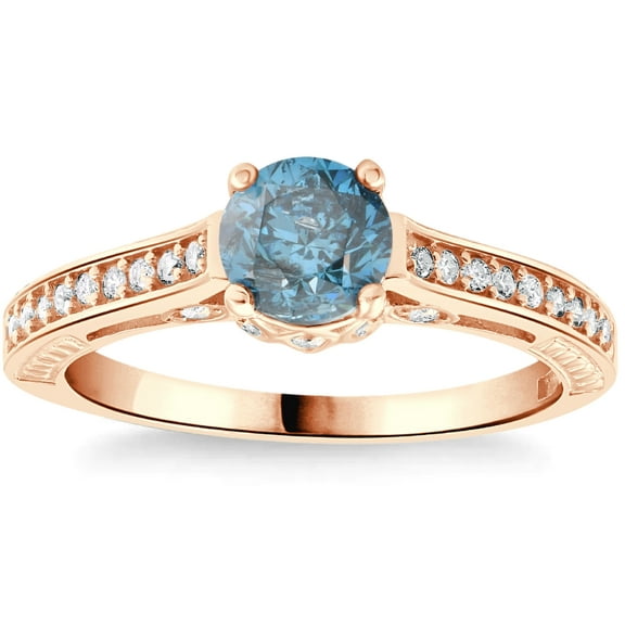 Pompeii 1 1/4Ct Blue Diamond Vintage Engagement Ring 14k Rose Gold (G/H,SI1)