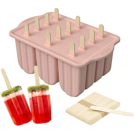 

Silicone popsicle mold BPA free reusable with 50 wooden sticks (pink)