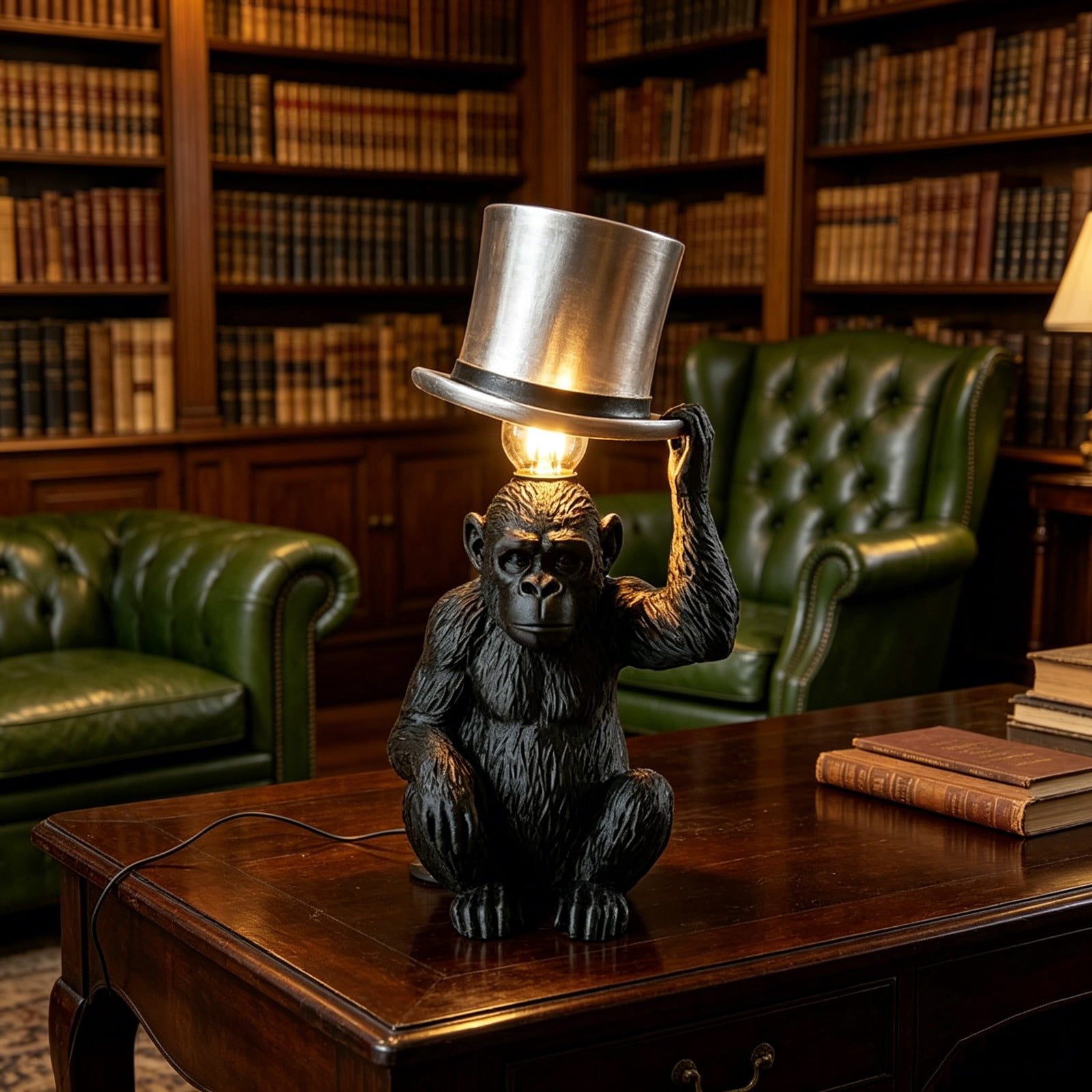 Monkey with Top Hat Table Lamp, Whimsical Gorilla Night Light for Living Room, Bedroom & Office Decor