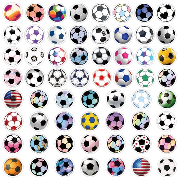 Decorr 60PCS Soccer Ball Stickers, 1.9" Waterproof Soccer Themed Doodle Stickers, Vinyl Soccer Stickers for Water Bottles, Laptop, Luggage & Car Decor