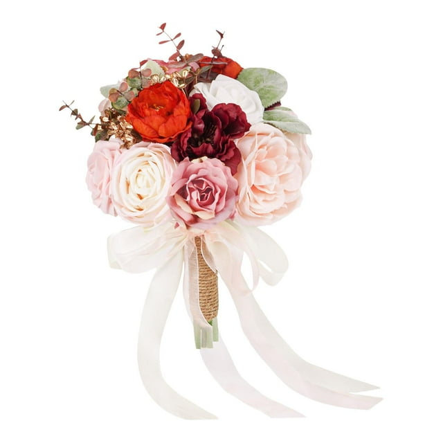 Ramo de novia con cintas, ramo romántico con flores para novia. Rosa rosa